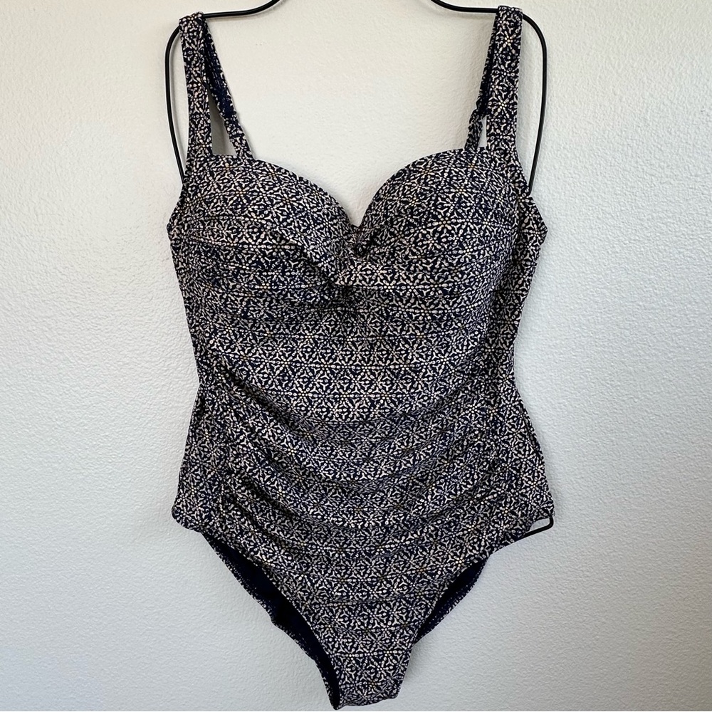 Nip Tuck Swim One Piece Swimsuit Navy Blue Gold Nautical Foil Joanne Size 12